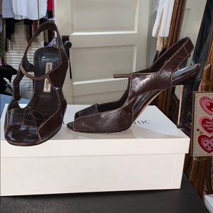 Manolo Blahnik open toe sling back pump